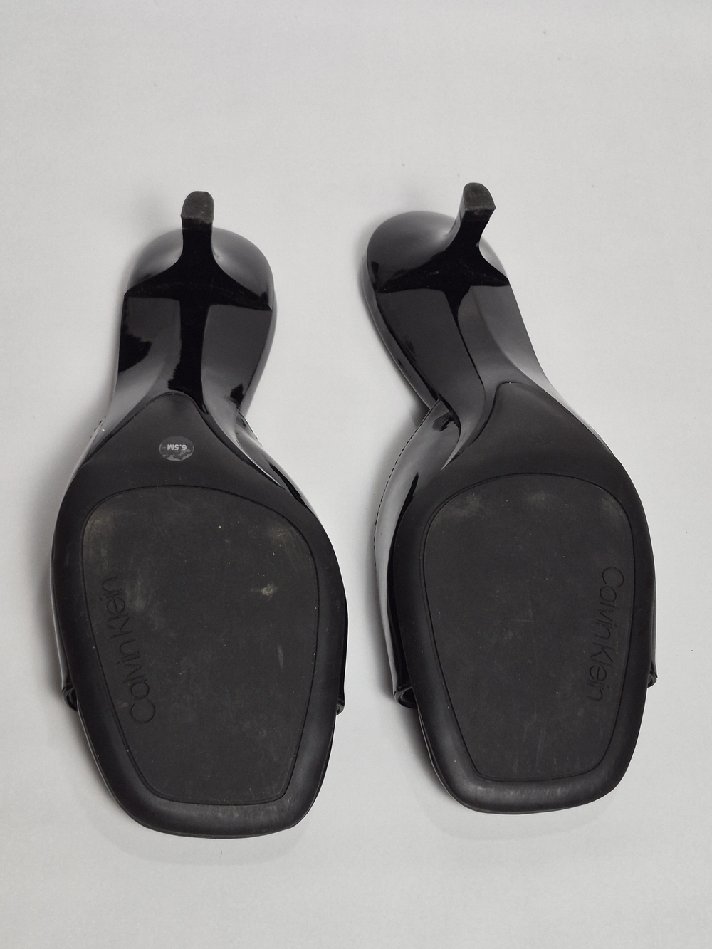 Calvin Klein Vixie Black Patent Slide Mules Open Toe Kitten Heel Sandals Sz 6.5 - Picture 3 of 6